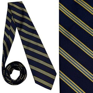Brooks Brothers XL Men’s necktie tie striped stripes navy yellow/gold